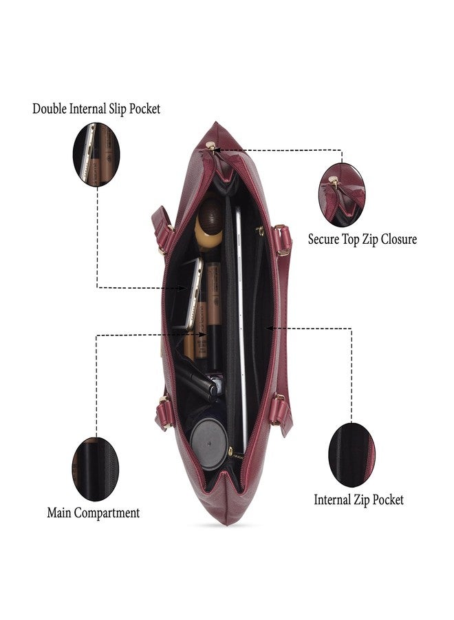 كابريس حقيبة كابريس ميتا الصغيرة للنساء بأحزمة مريحة | حقيبة أنيقة للكتف واليد | تتسع لأجهزة كمبيوتر محمولة حتى 16 بوصة | تصميم متين متعدد الجيوب للعمل والسفر والتسوق (لون أحمر كرزي) - Image 4